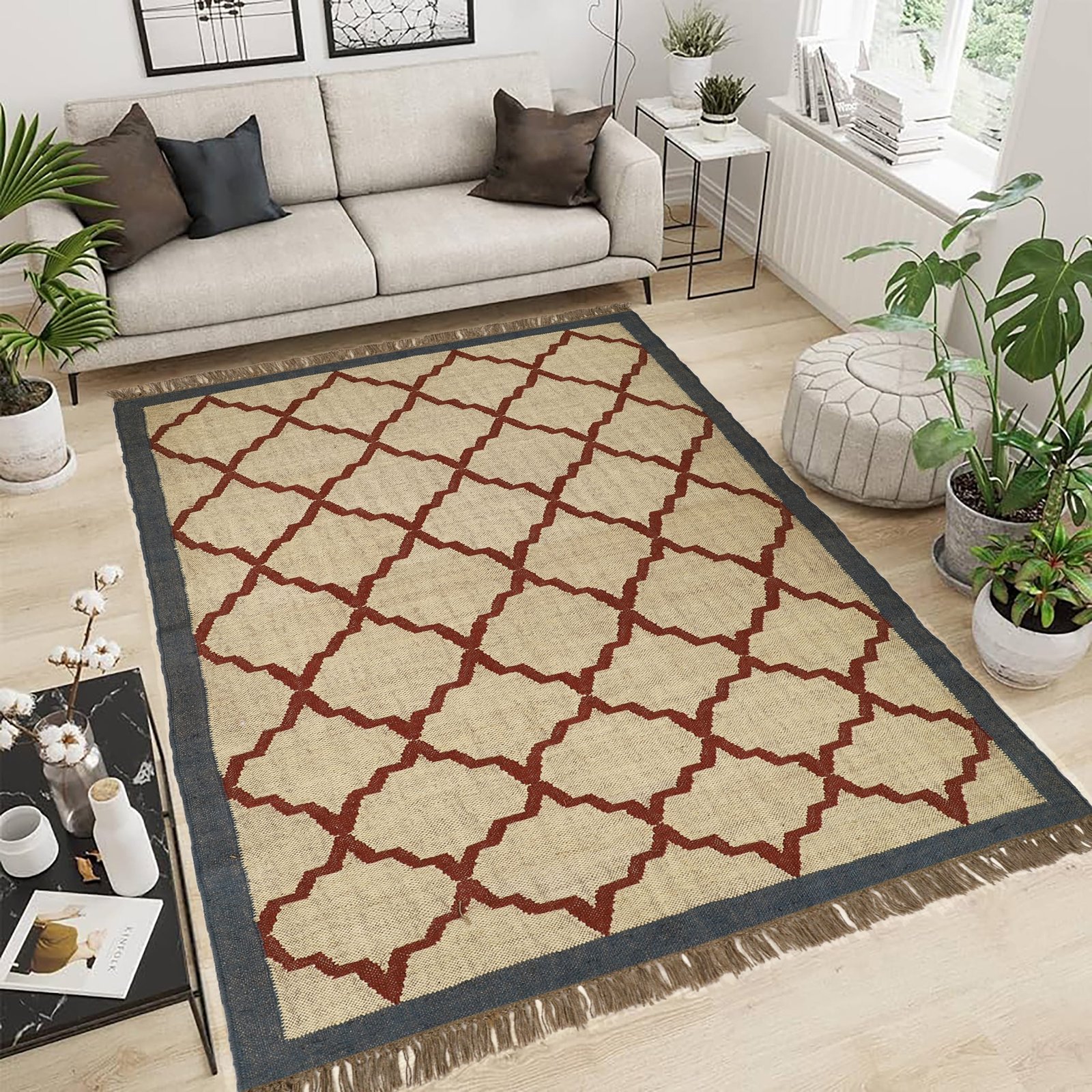 Product photography of a gray rug in Jaipur, showcasing its texture and modern design