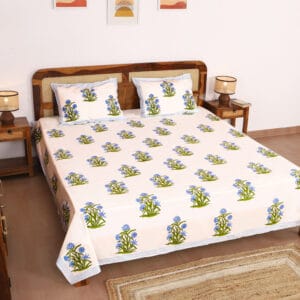 Luxury king-size bedsheet product shoot in a live bedroom setup