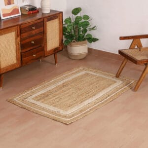 Traditional Persian rug product photography in a cozy live setting