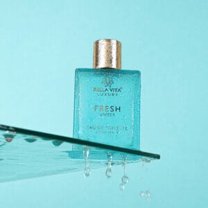 Bella Vita Luxury Fresh Unisex Perfume Bottle – Aqua-themed product photography in Jaipur