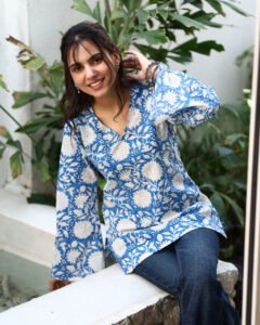 Female model wearing kurti in outdoor photoshoot with natural light Jaipur
